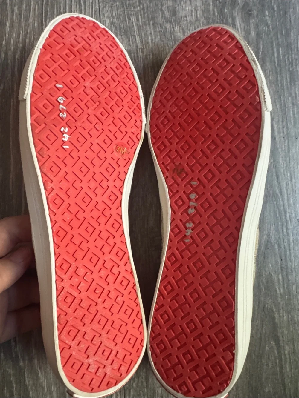 Tory Burch Canvas Ballet Flat with Red Patent Toe